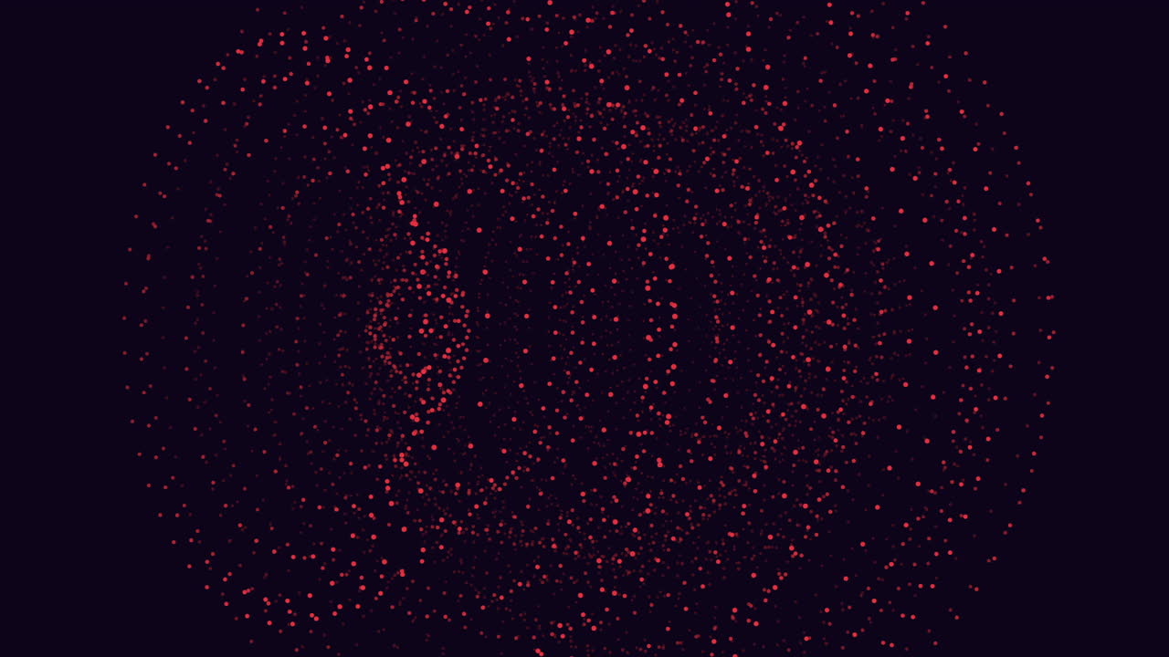 Dynamic footage of red particles forming a rotating spherical pattern on a dark background, ideal for technology, data visualization, science, and futuristic motion design projects