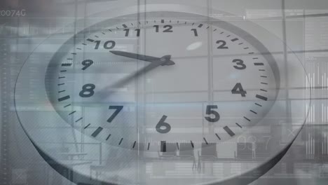 Animation-of-ticking-clock-against-time-lapse-of-businesspeople-walking-in-the-office