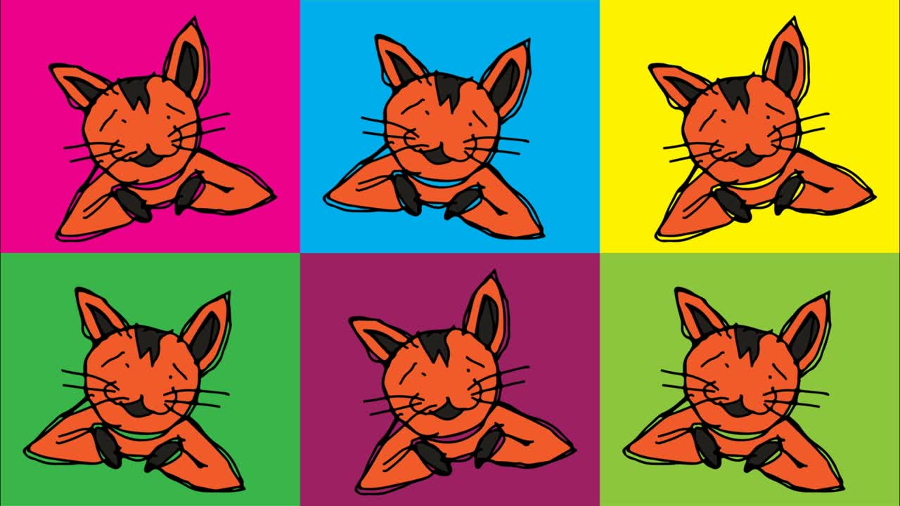 아이들은 고양이의 테마로 원활한 배경을 그리고 있습니다.