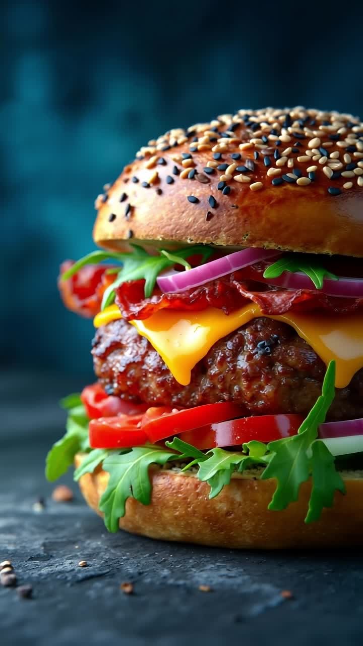 una hamburguesa con lechuga, tomate, cebolla y queso en un pan
