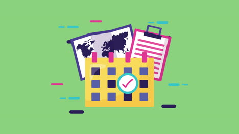 animación del servicio logístico con lista de comprobación y calendario en mapa en papel