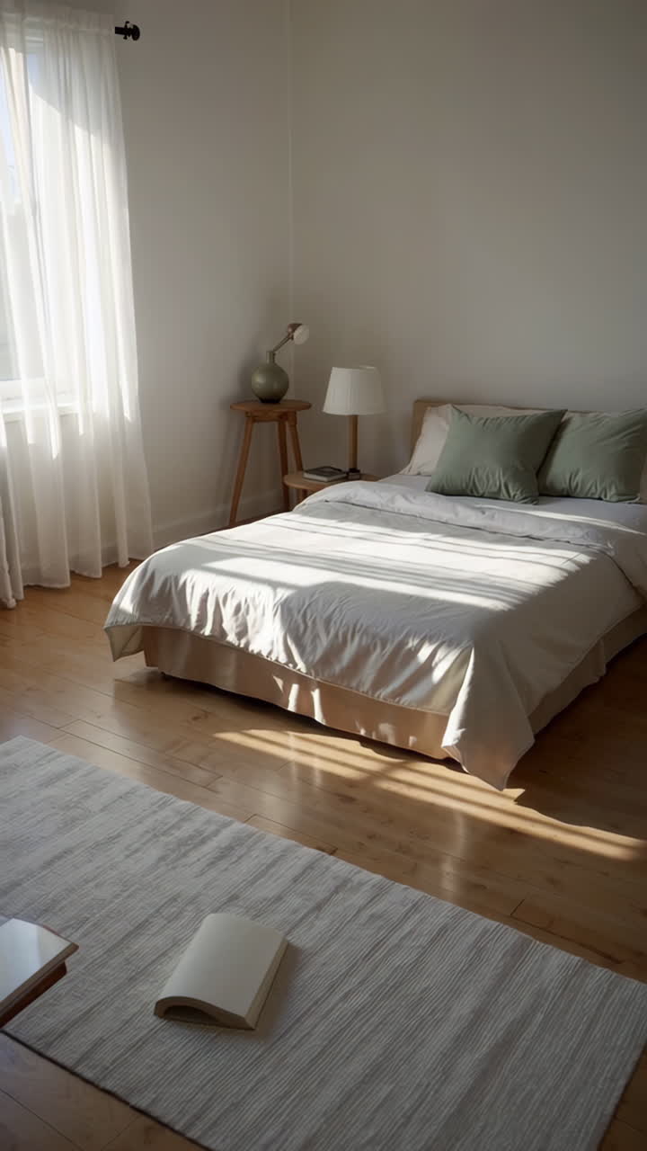 자연빛을 가진 현대적인 미니멀리즘 침실