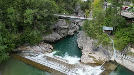 Lechfall-Fussen-Germany-stepped-waterfall-overhead-drone-aerial-view