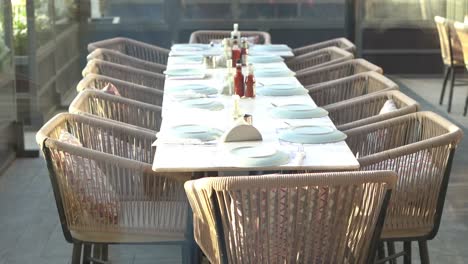 front view of chairs for dining table in restaurant close up shot