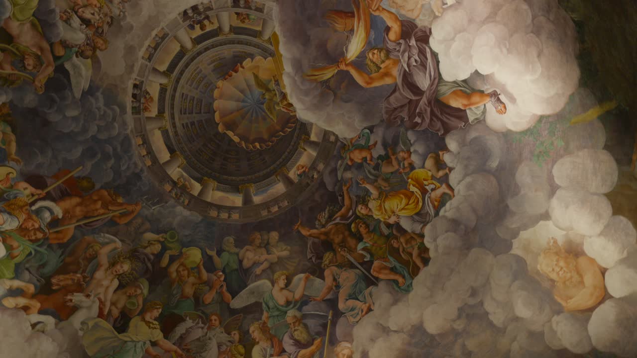 techo de la sala de los gigantes en el palacio te, mantua, italia