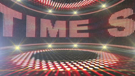 show time text animation in monitor, dance room, rendering, background, loop