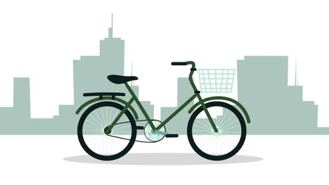 ecology animation with green bicycle on the city