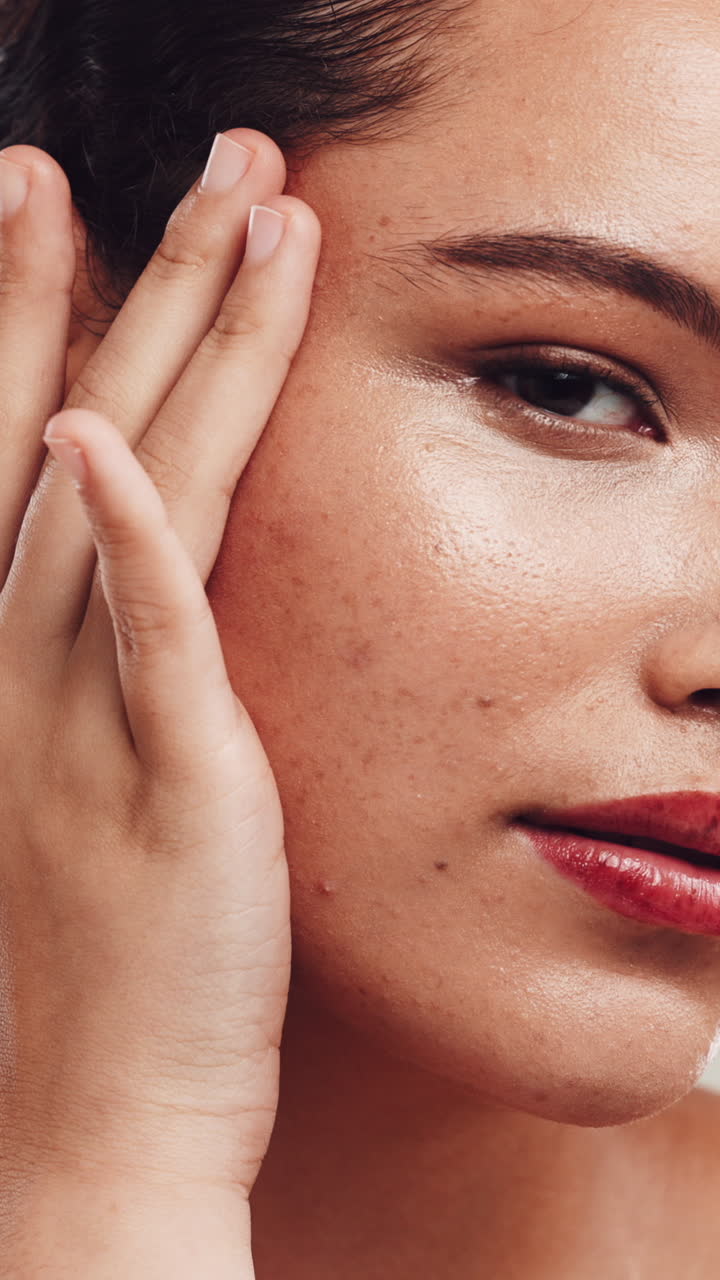 Close-up of a Woman Gently Touching Her Face with Natural Skin ...