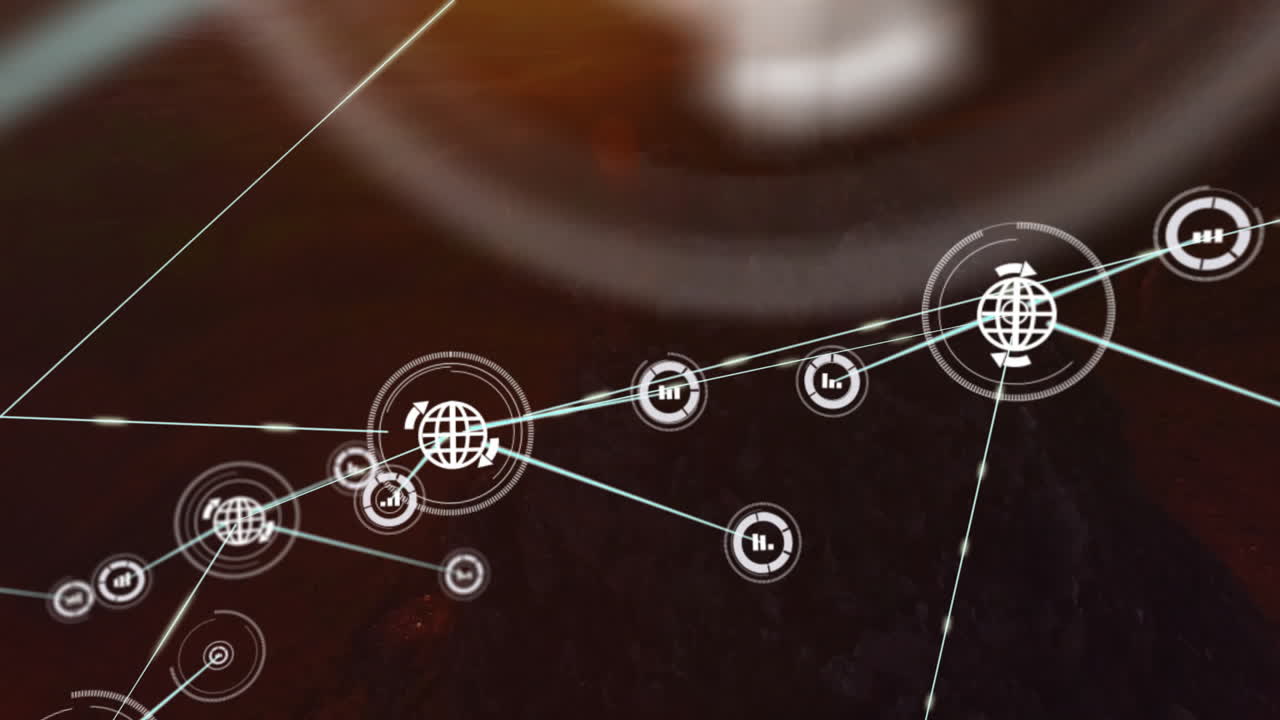Network of connections and data processing animation over dark abstract background