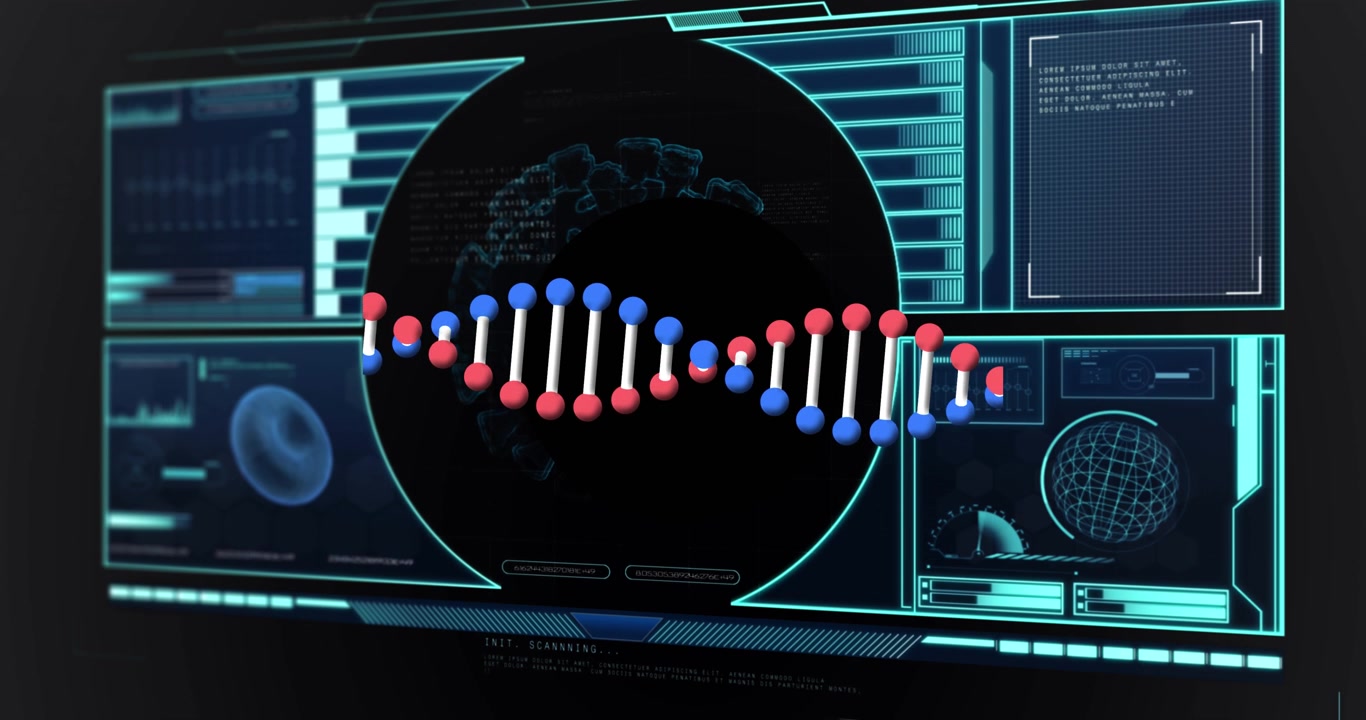 Animation of data processing over dna strand