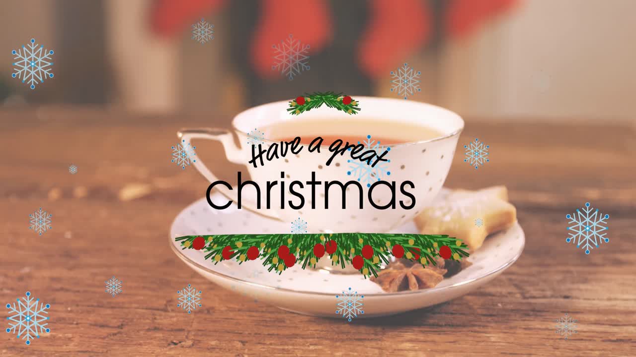 차 한 잔 위 에 있는 크리스마스 텍스트 의 애니메이션