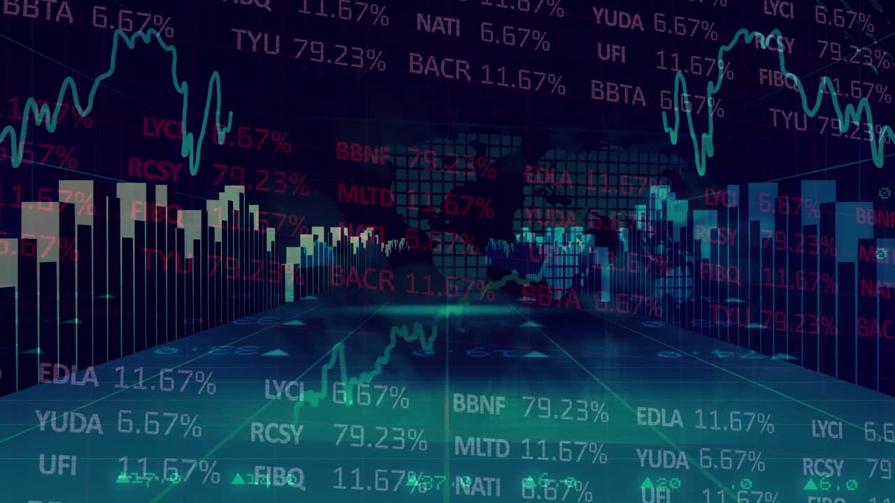animación de datos financieros y procesamiento de gráficos en la pantalla digital de la marina