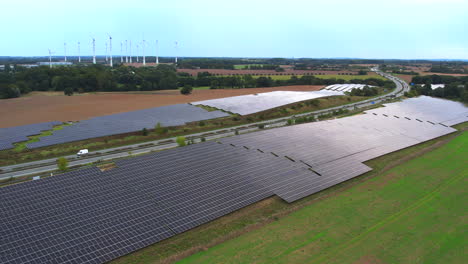 along-the-A20-freeway-in-Mecklenburg-Western-Pomerania-in-Germany,-there-is-a-solar-park-for-generating-electricity