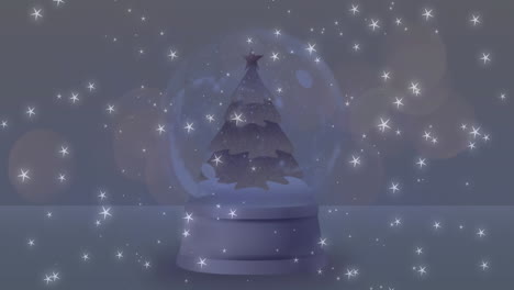 animación de estrellas cayendo sobre el globo de nieve sobre un fondo gris