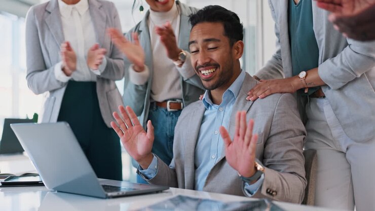 Success, applause or businessman trading on stock