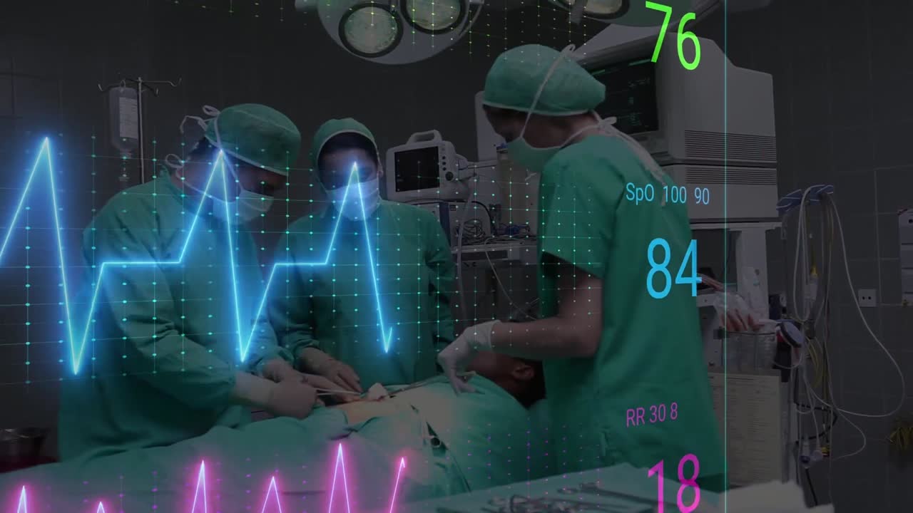 수술실에서 외과의사들의 생명선의 애니메이션