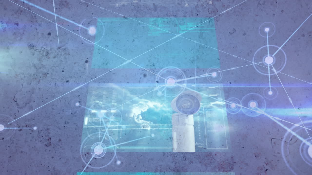 파란색 배경에 화면과 연결 네트워크의 애니메이션