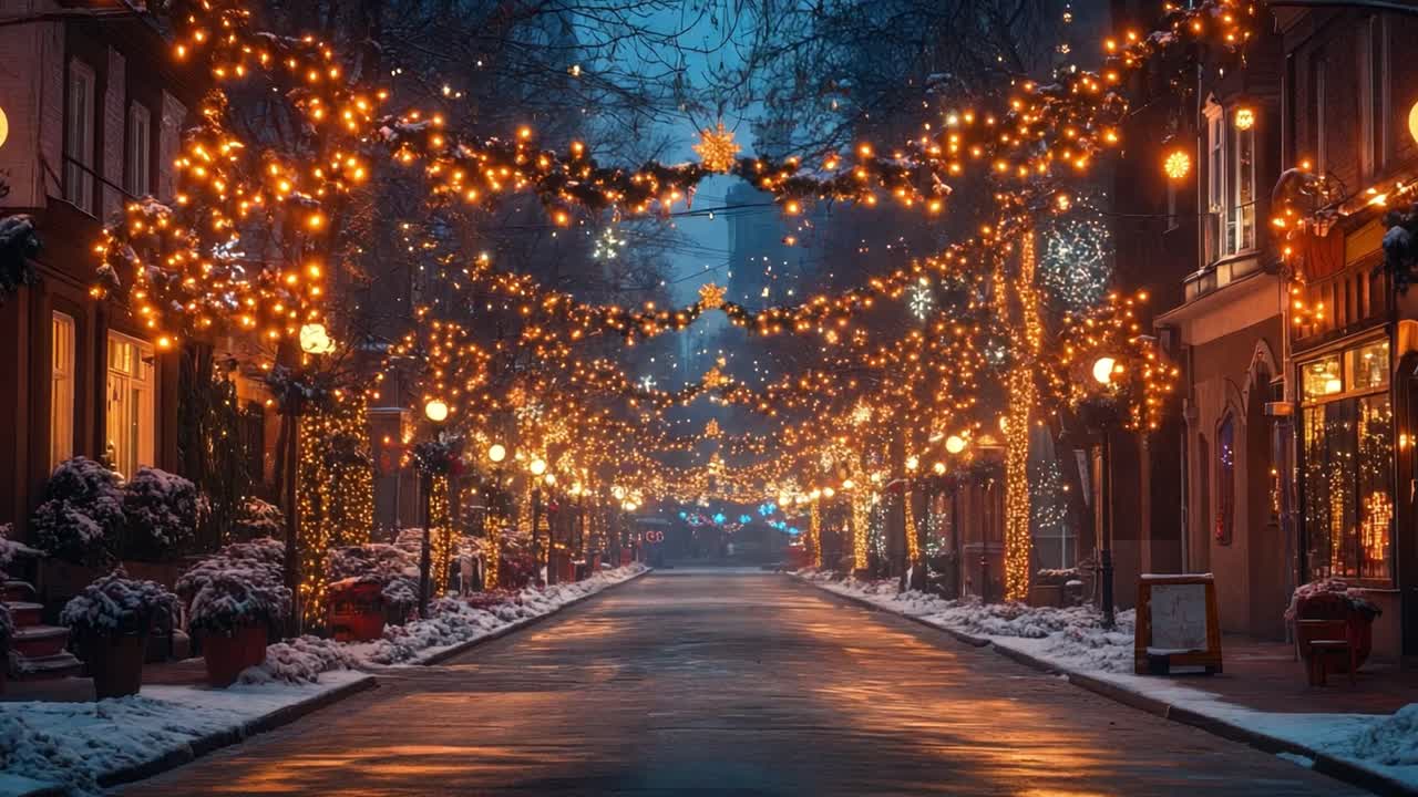 Winter City Street with Christmas Lights