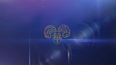 animation of aries star sign symbol over glowing stars