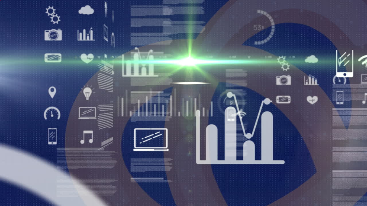 animación de iconos con conexiones y procesamiento de datos