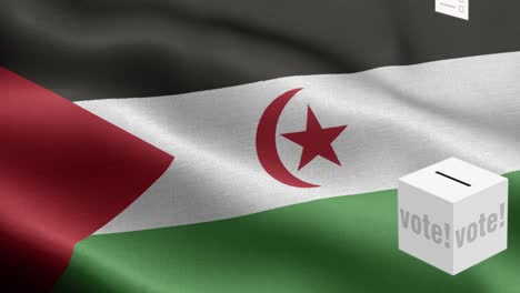 ballots fly to box for sahrawi arab selection - flag of sahrawi arab democratic republic