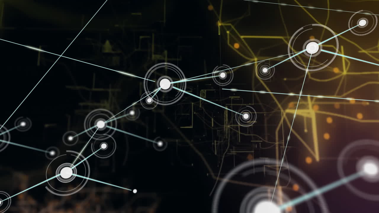 Data processing animation over geometric background showing network of connections