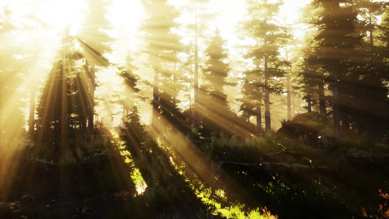 안개  ⁇ 어리 숲 에서 해가 뜨는 것