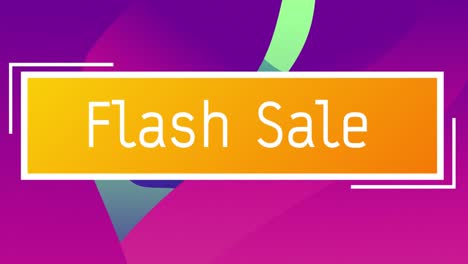 animación de texto de venta flash sobre formas en fondo azul y púrpura