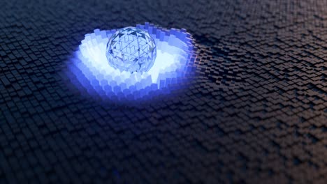 esfera geométrica abstracta en una superficie pixelada