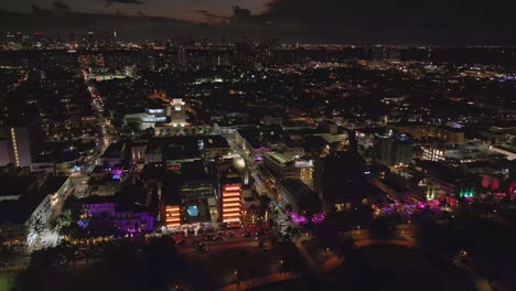 aerial night cityscape of miami south beach with illuminated streets and buildings, downtown backdrop