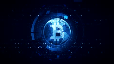 datos de tecnología de fondo digital con signo de bitcoin y código binario animación abstracta