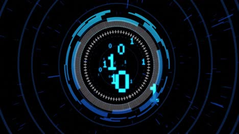 animation of binary coding data processing over scope on black background