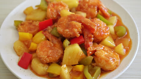 Stir-fried-sweet-and-sour-with-fried-shrimp-on-plate---Asian-food-style