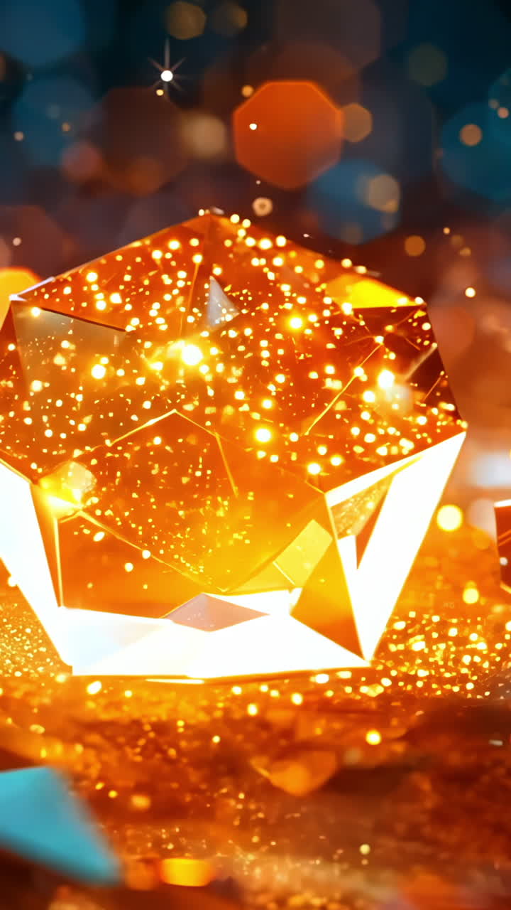 A close up of a large orange crystal with a lot of sparkles. The image has a warm and inviting mood, as the bright orange color and the glittering sparkles create a sense of luxury and opulence