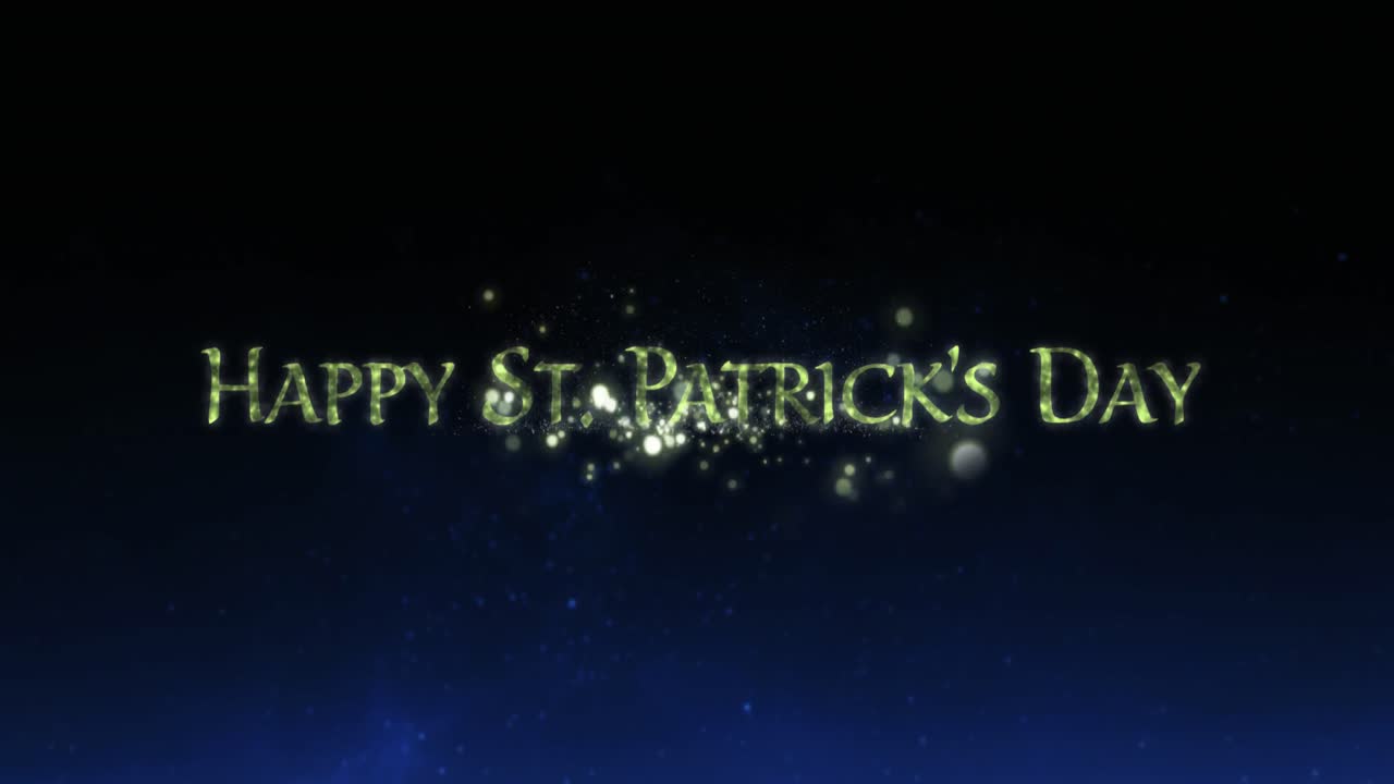 Animation of the words Happy St. Patrick's Day written in sparkling letters
