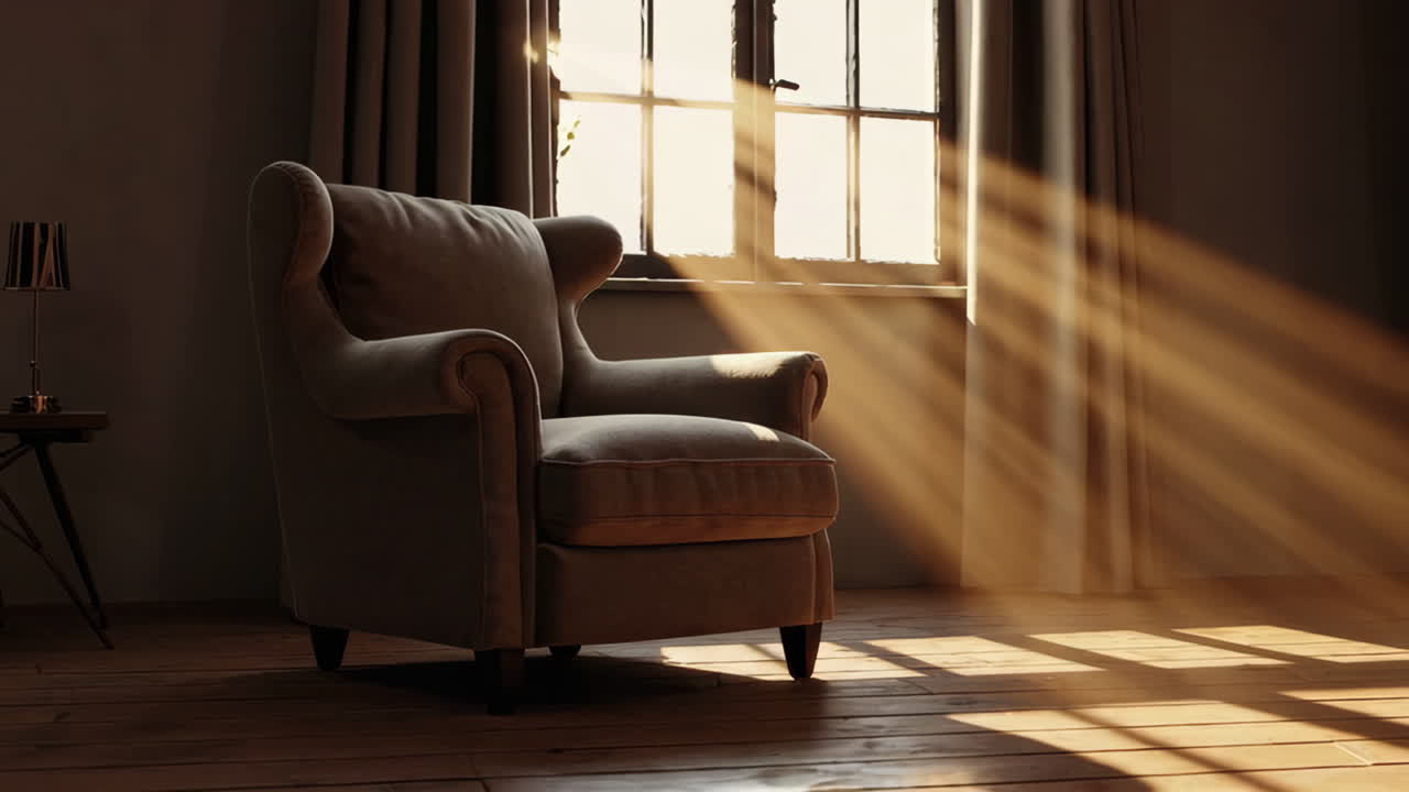 Sunlight Streaming into a Cozy Living Room with an Armchair