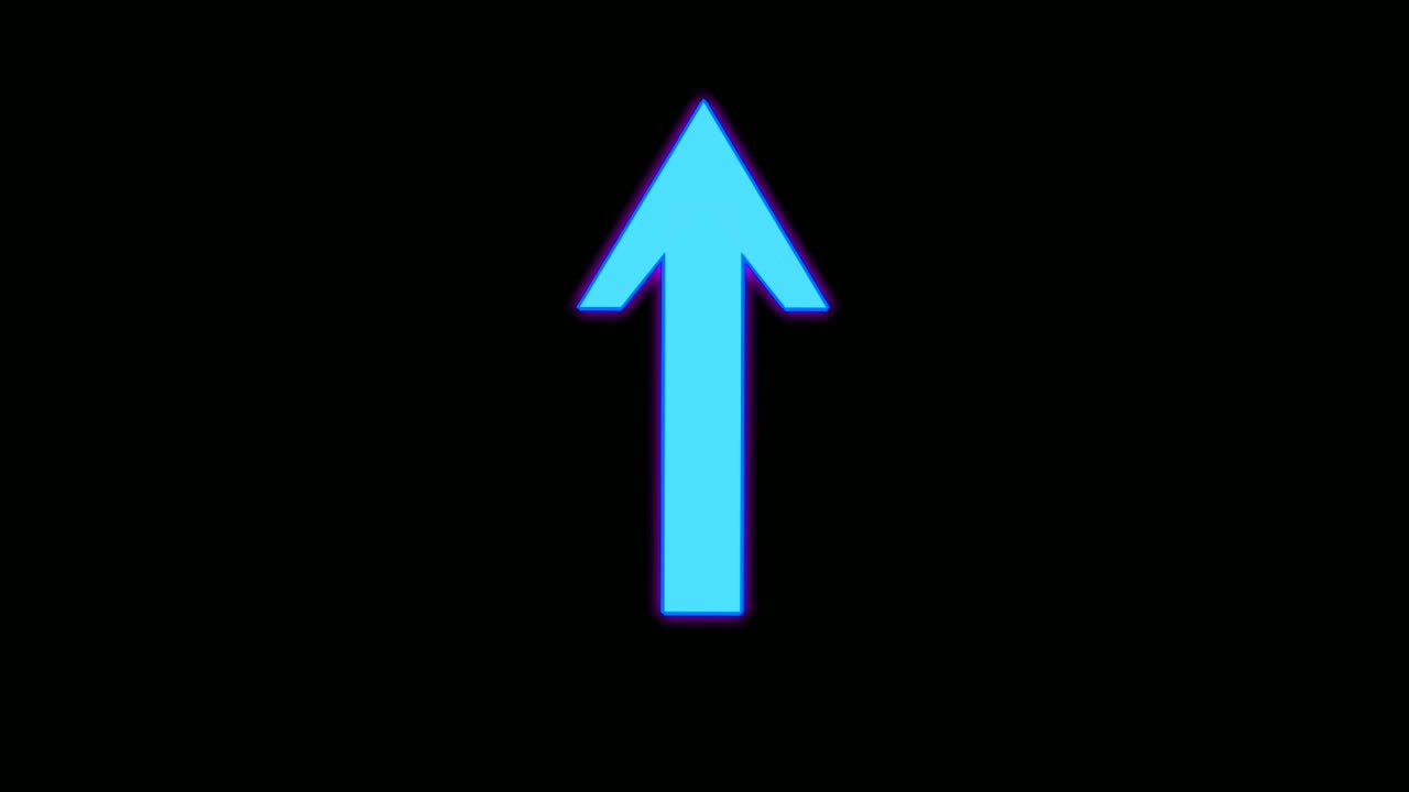 Neon Arrow sign symbol animation on black background, motion graphics arrow pointing up 4K animated image video elements