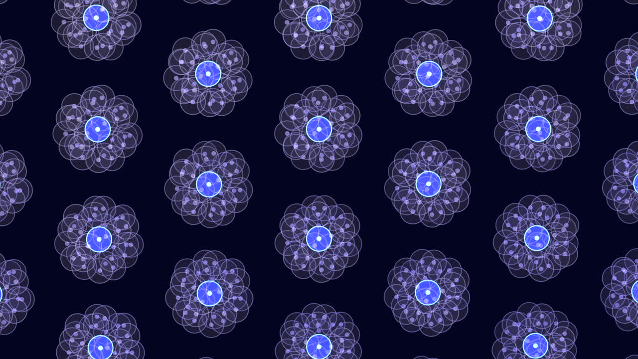 Glowing blue and purple flower pattern on black background