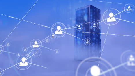 animación de la red de conexiones con iconos a través de un servidor de computadoras en nubes