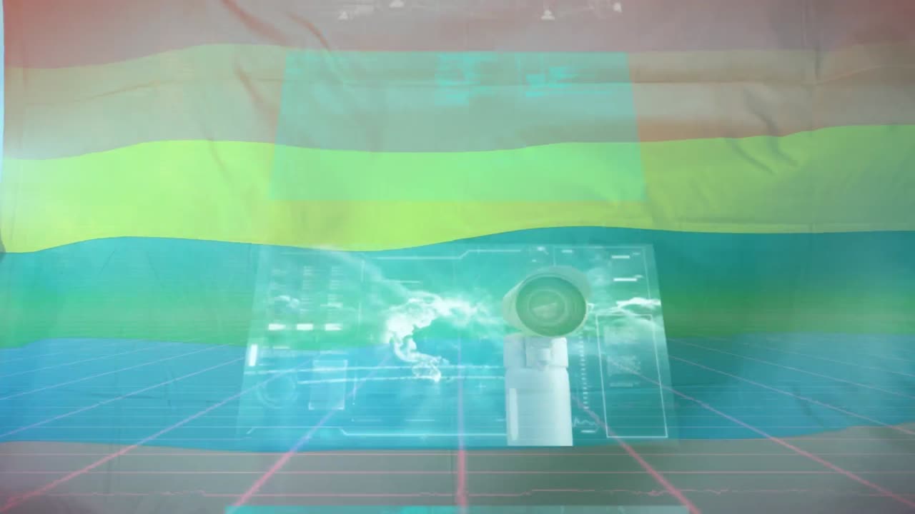 animación de la bandera del arco iris sobre el procesamiento de datos