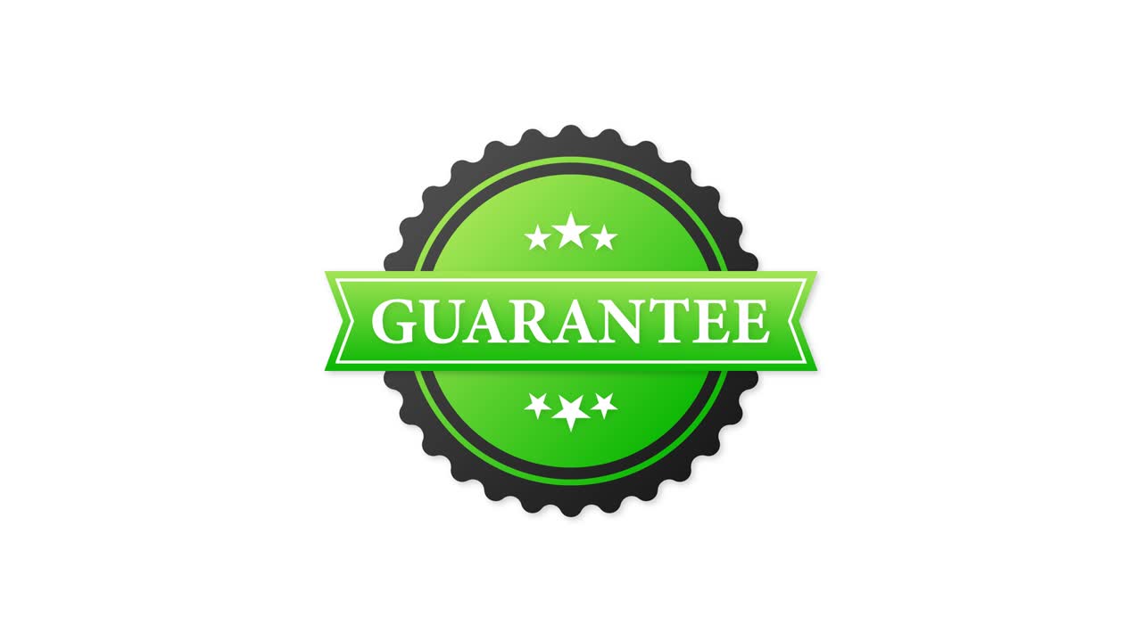 Guarantee green rubber stamp with green rubber on white background. Realistic object. Motion graphics.