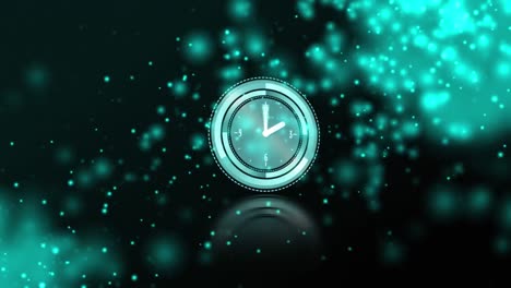animación de un reloj verde que se mueve rápidamente sobre manchas verdes brillantes en el fondo