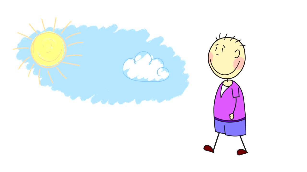 el niño de color dibujado camina sobre un fondo blanco