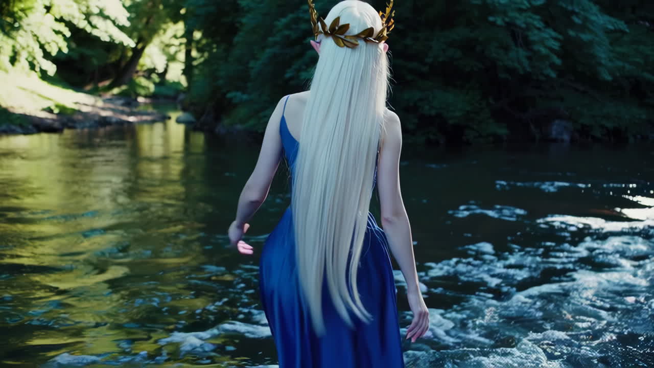 Beautiful Elf Woman in a Forest by a River