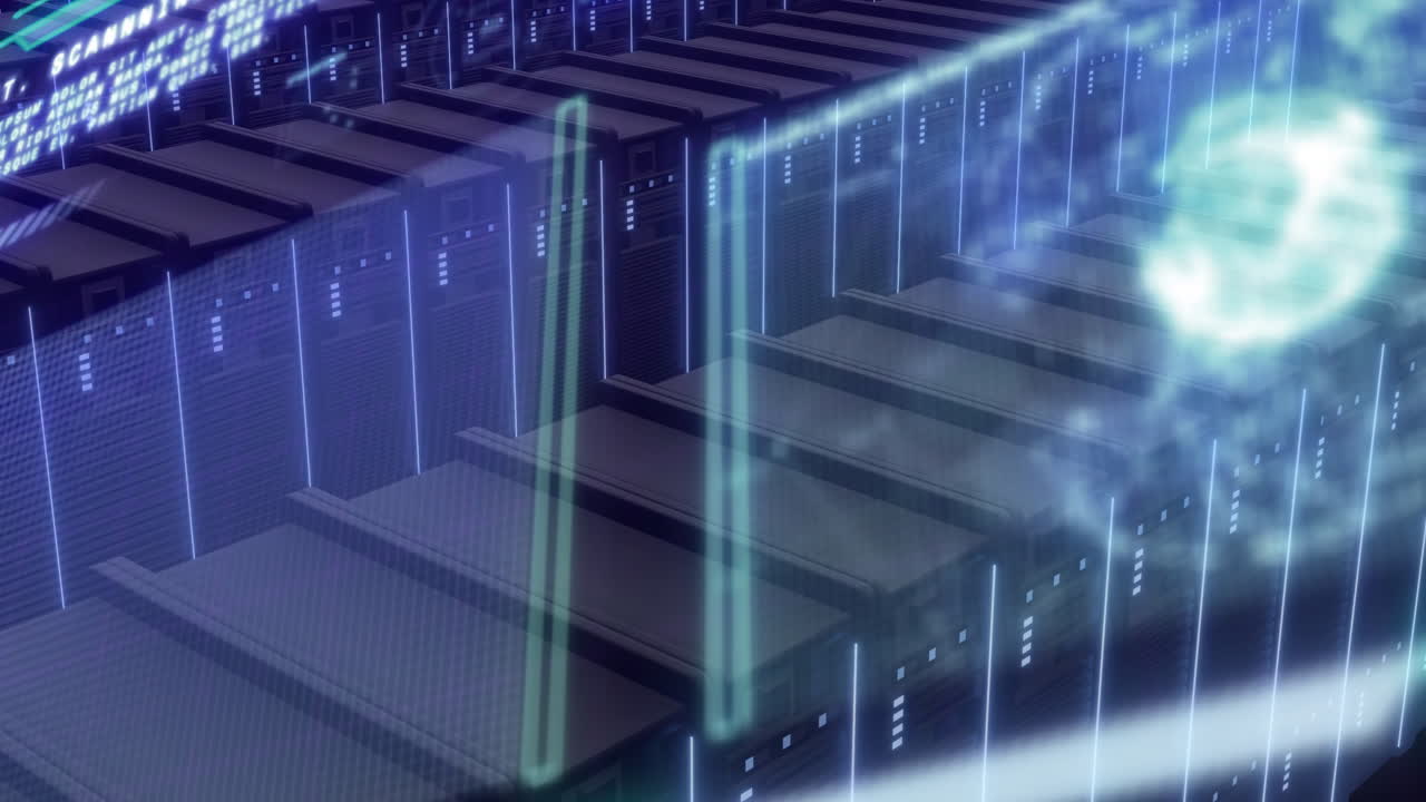 Animation of data processing over computer server background