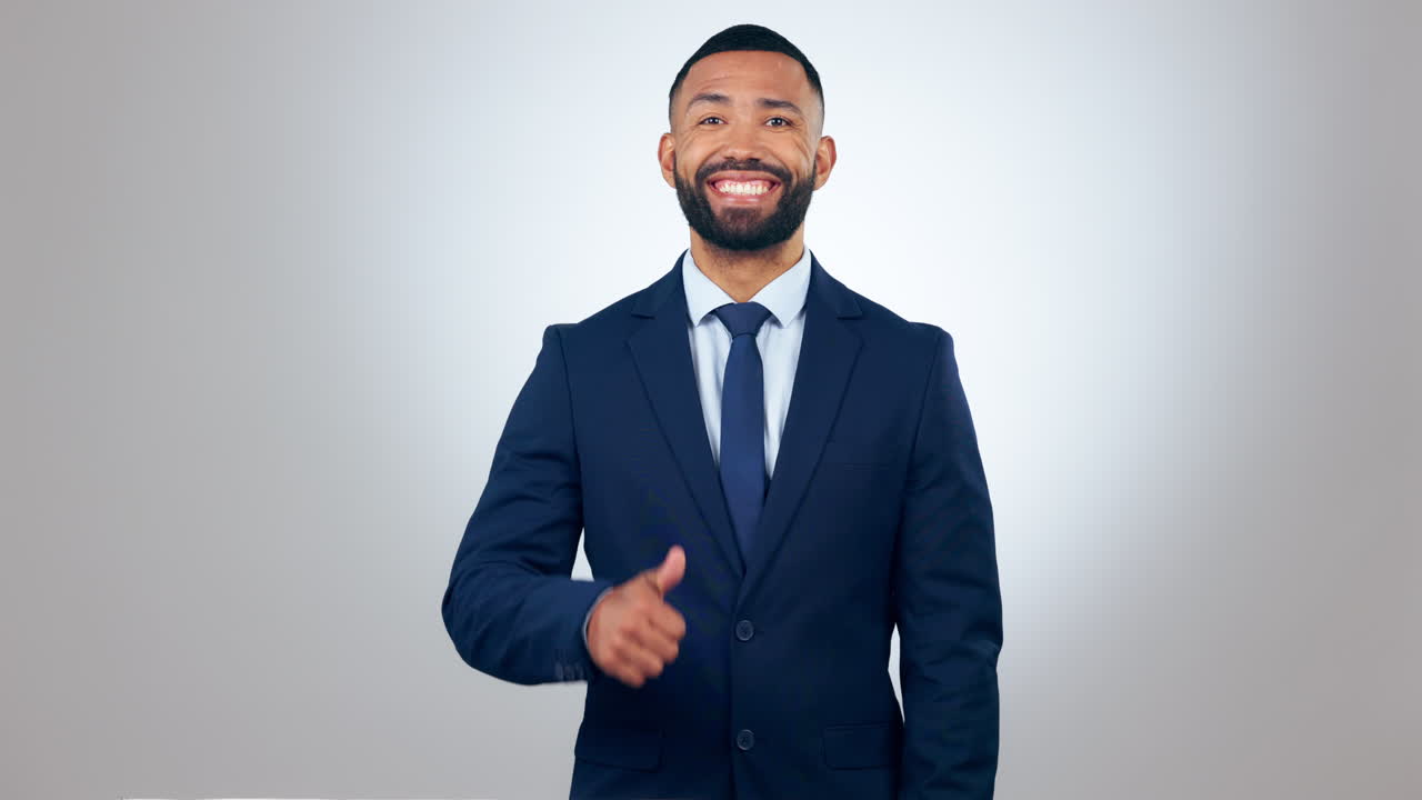 Face, business and man with thumbs up