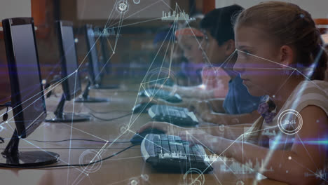 animation of network of connections over diverse pupils using computers at school