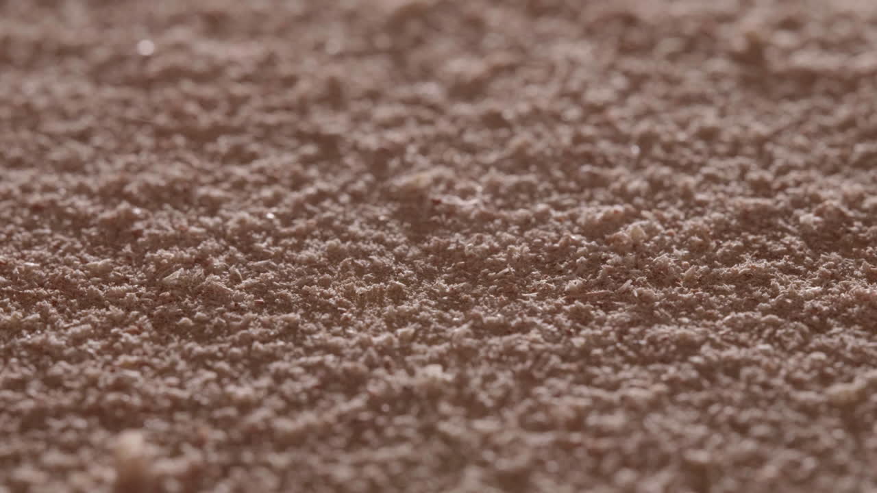 aserrín acumulado de virutas de madera dentro del taller