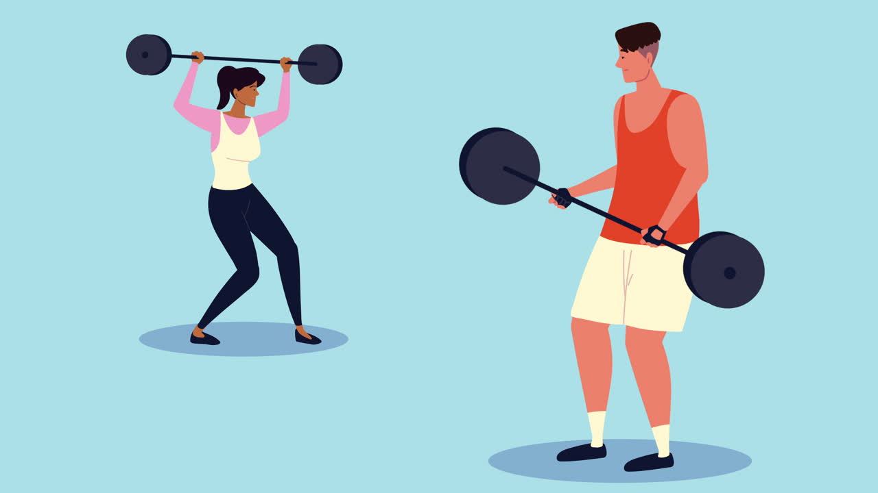 운동을 하는 커플, 웨이트 리프팅 캐릭터