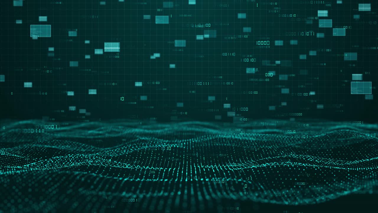 Animation waves glowing dots surrounded by binary coding patterns use of technologyinspired motion